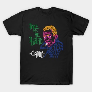 STYLIZED LINE ART CAMUS - FACE THE ABSURD - neon T-Shirt